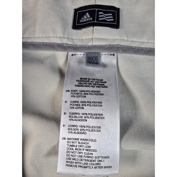 Adidas Performance Golf Pants Men's 38x30 Beige Flat Front Chino AE7006 Khaki - Picture 10 of 14